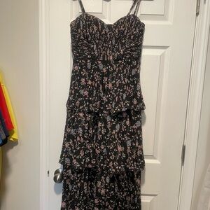 Lulu's Black Maxi Dress with Pink Floral Print